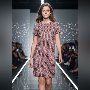 $79 NWT Zara Trafaluc groovy stretchy maroon, black, and white shift dress L